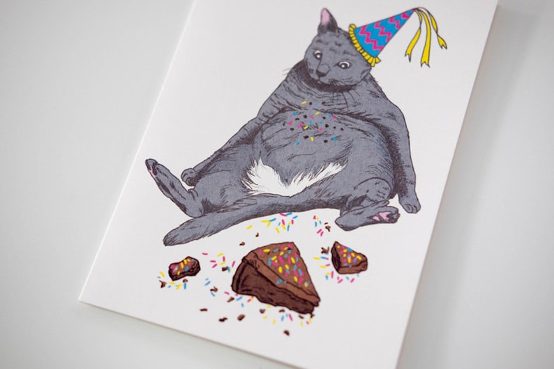 SALE Birthday Fat Cat Greeting Card 50% Off - Etsy