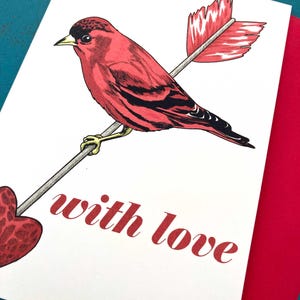 Love Bird Valentine - rode vink - wenskaart boekdruk - 50% korting op sale