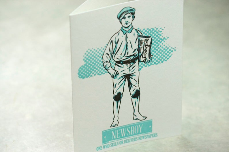 SALE Letterpress Victorian Rascal Newsboy Art Print Greeting Card 60% ...