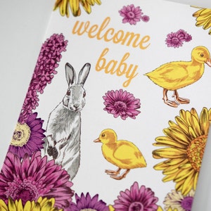 VENTE - Carte de félicitations de bébé - Bébés lapins et poussins - 60 % de réduction