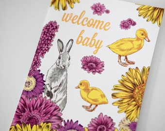 SALE - Baby Congratulations card  - Baby Bunnies & Chicks - 60% off