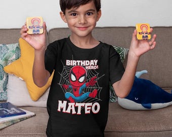 T-shirt d'anniversaire Spiderman personnalisé : tenue de fête super-héros pour enfants