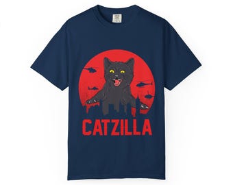 Catzilla Unisex T-Shirt, Garment-Dyed Cat, Vintage Cat,Lover Gift