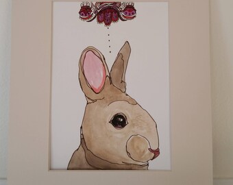 Original mixed media drawing of rabbit