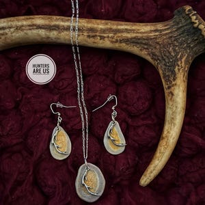 Deer antler necklace - Deer antler earrings - Hand crafted antler jewelry -