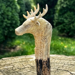 Deer antler carving - Handle for walking stick - Handle for umbrella - Deer antler decor - Home decoration - Deer head - Gift for hunter
