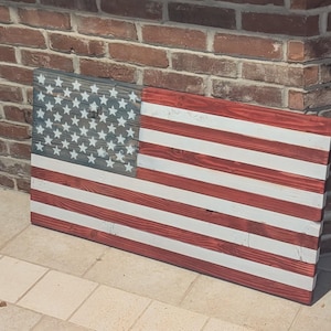 Rustic Wooden American Flag | Weathered USA Wall Decor | Patriotic Home Accent
