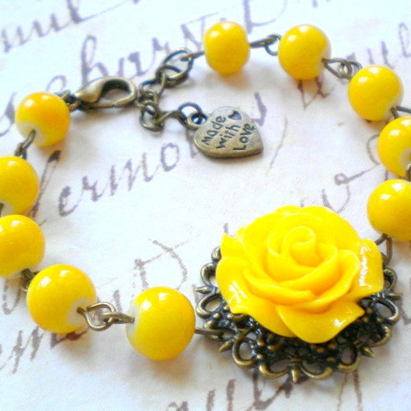Yellow Bracelet Flower Bracelet Yellow Bridesmaid Bracelet Yellow Wedding Jewelry Summer Wedding Garden Bridesmaid Gift Rose Bracelet