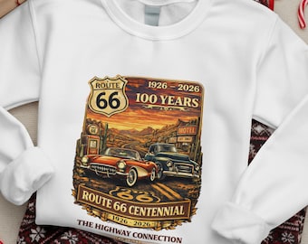 Route 66 Centennial Classic Car illustration Sweatshirt | 1926-2026 Highway Connection