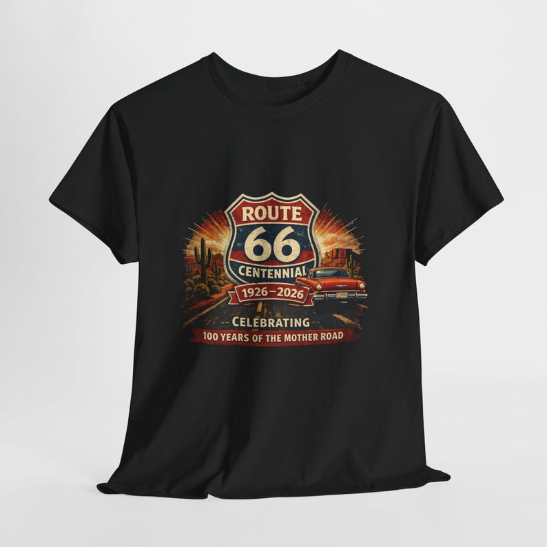 Route 66 Centennial 1926-2026 Tee | Vintage Roadtrip Graphic Shirt image 1