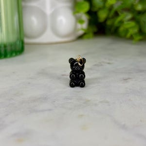 Handmade Black Licorice Gummy Bear Charm – 14k Gold Bail or Silver Resin Pendant