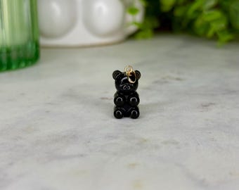 Handmade Black Licorice Gummy Bear Charm – 14k Gold Bail or Silver Resin Pendant