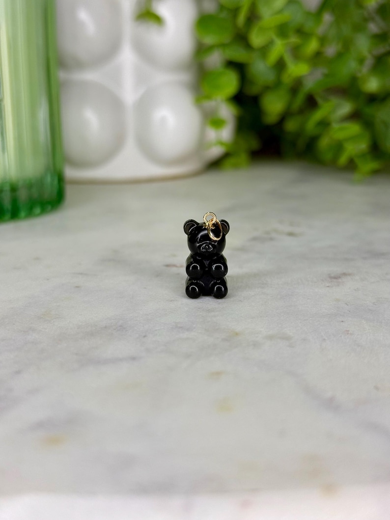 Handmade Black Licorice Gummy Bear Charm – 14k Gold Bail or Silver Resin Pendant image 1