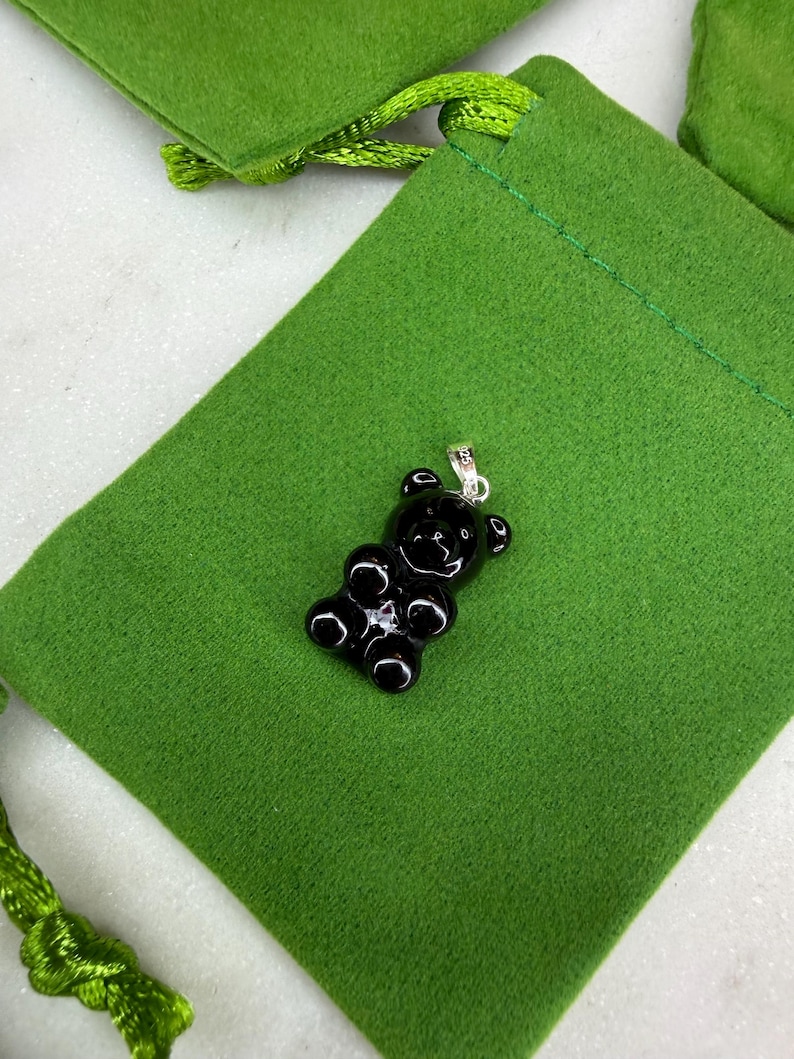 Handmade Black Licorice Gummy Bear Charm – 14k Gold Bail or Silver Resin Pendant image 10