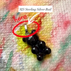 Handmade Black Licorice Gummy Bear Charm – 14k Gold Bail or Silver Resin Pendant image 7