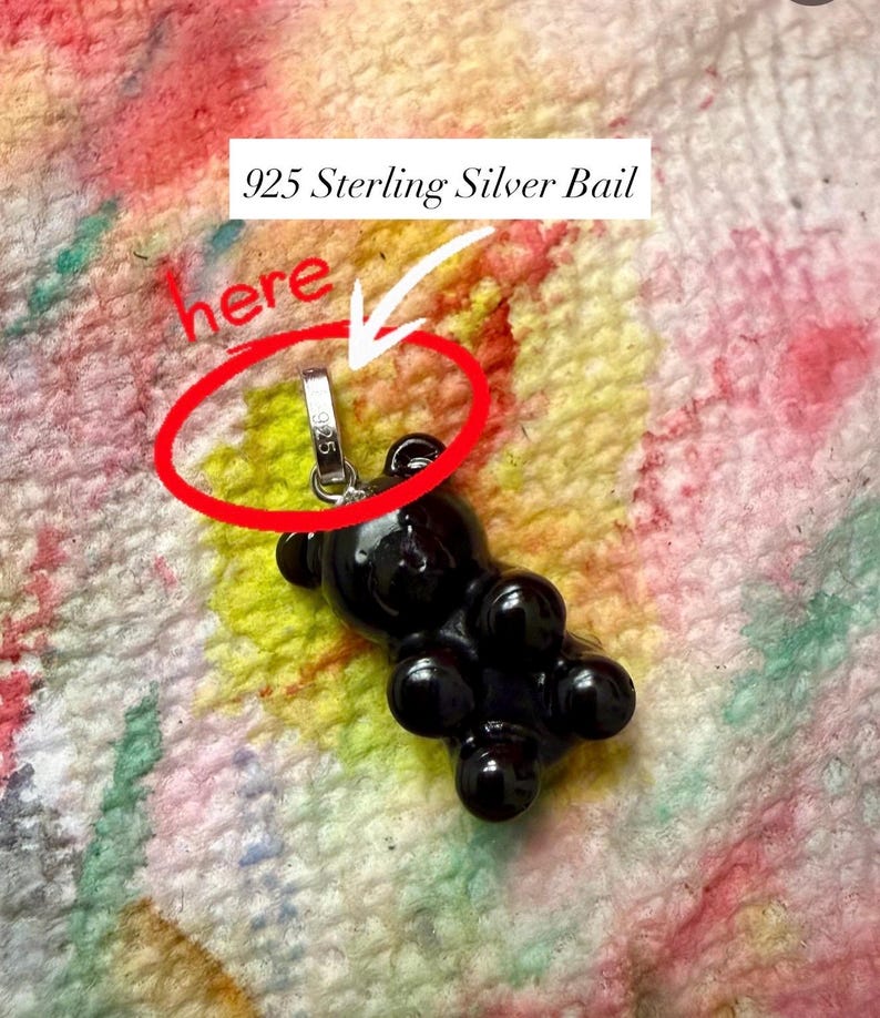 Handmade Black Licorice Gummy Bear Charm – 14k Gold Bail or Silver Resin Pendant image 7