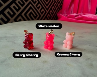 14k Gold and Resin Pink Gummy Bear Charm Pendant: Candy-Inspired Jewelry