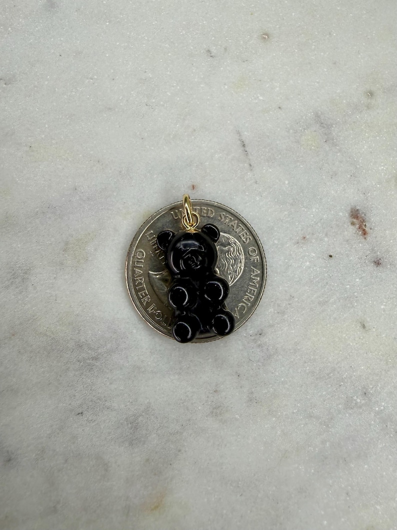 Handmade Black Licorice Gummy Bear Charm – 14k Gold Bail or Silver Resin Pendant image 6