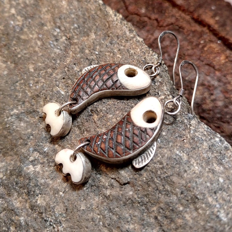 Sterling Silver Salmon Earrings Etsy