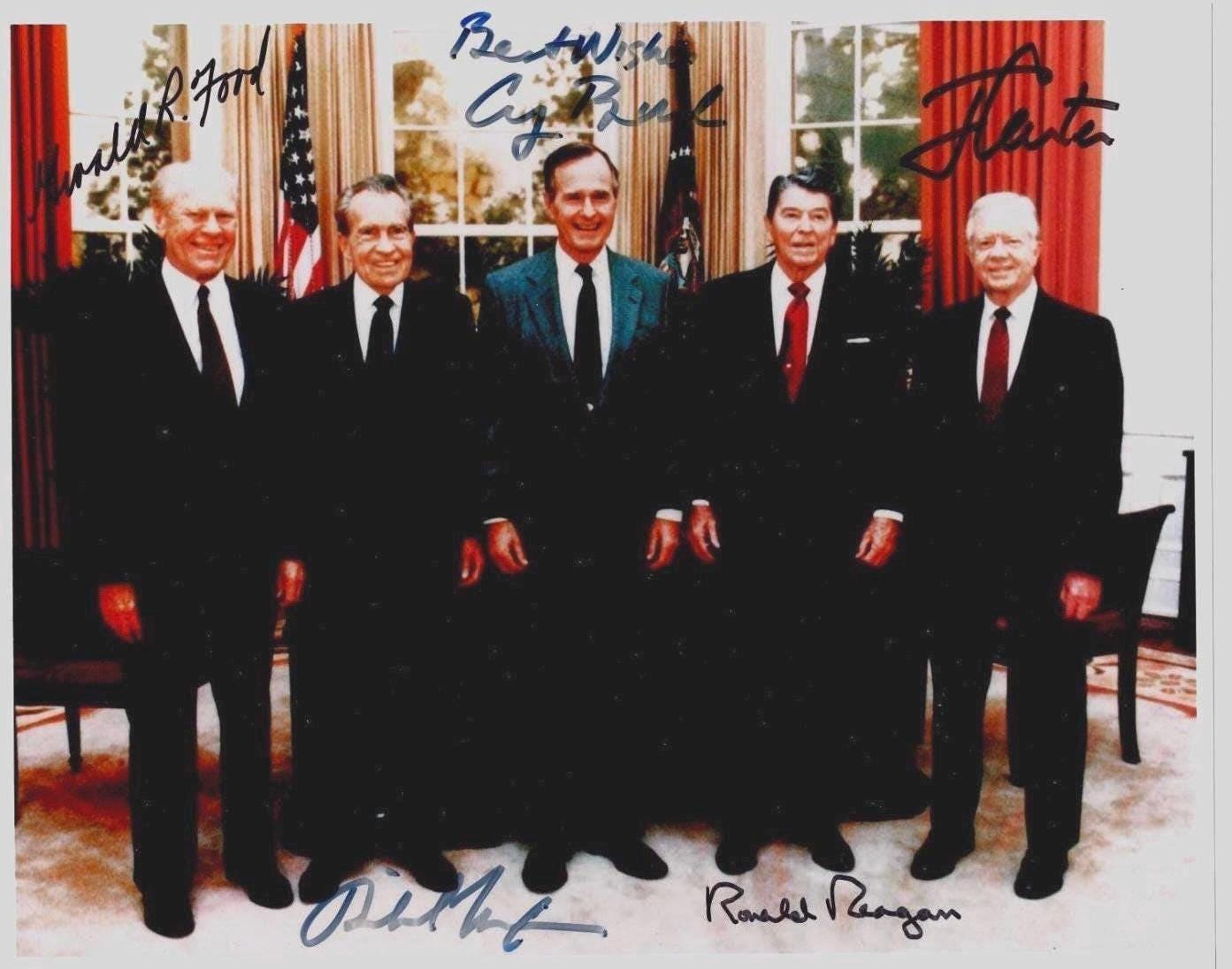 Five Presidents Signed  Carter Nixon Bush Reagan Ford  COA Autographed 8x10