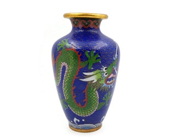/"IMPERIAL DRAGON/" HANDMADE POTTERY VASE 3D DRAGON VASES BLUE ON BLACK