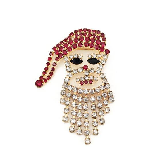 Vintage Rhinestone Santa Fringe Brooch, Articulat… - image 1