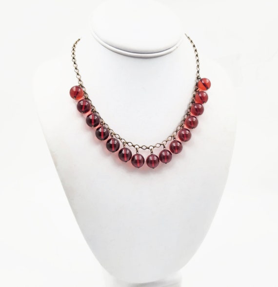Cherry Bakelite Bead Choker Necklace, Translucent… - image 5