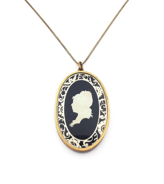 Art Deco Celluloid Silhouette Cameo Necklace, Ster