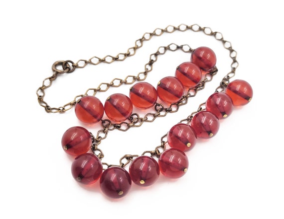 Cherry Bakelite Bead Choker Necklace, Translucent… - image 3