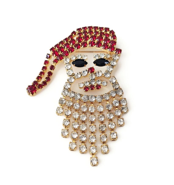 Vintage Rhinestone Santa Fringe Brooch, Articulat… - image 3