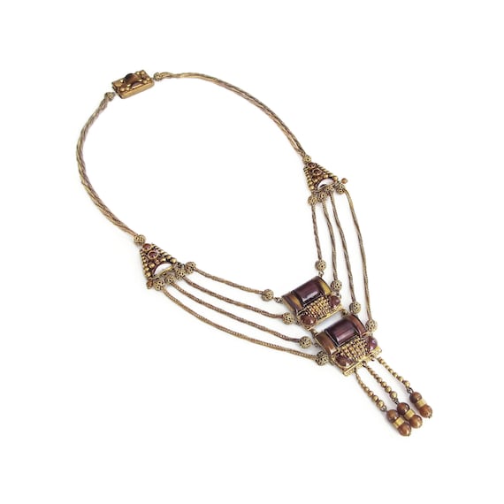 Art Deco Czech Glass Festoon Necklace, Brown Glass