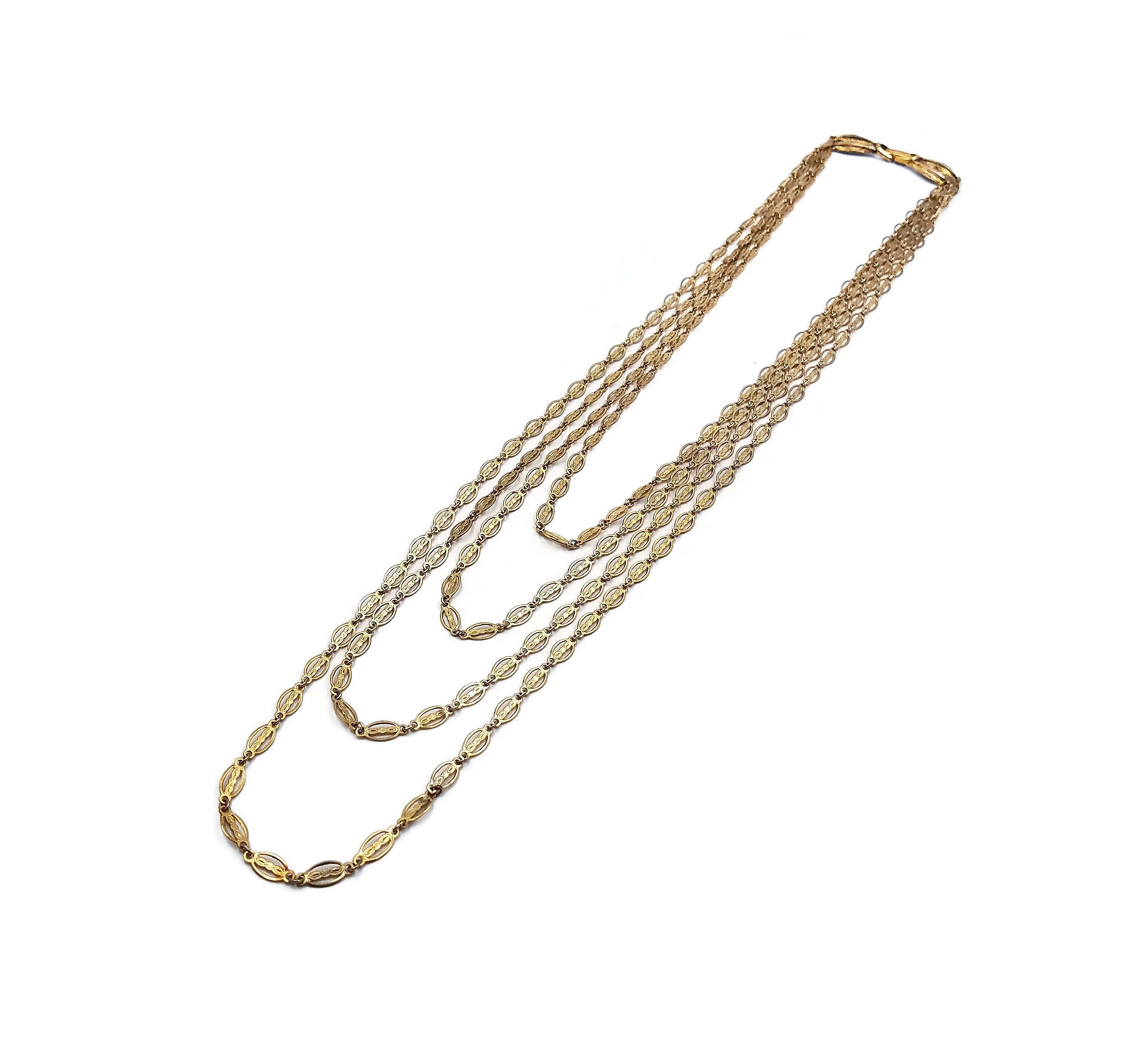 Tortolani Multi Strand Gold Tone Embossed Chain Necklace | Etsy