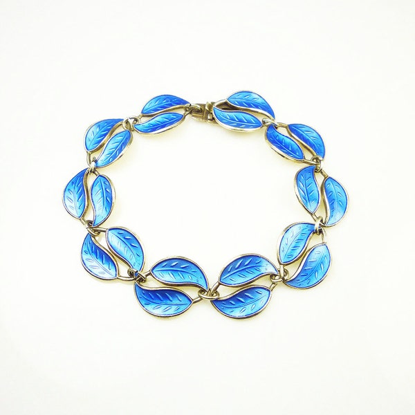 David Anderson Bracelet Sterling Silver Blue Enamel Leaf Norway Scandinavian Jewelry