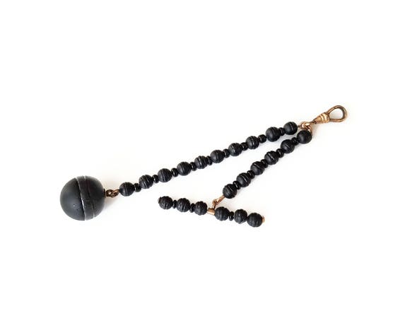 Whitby Jet Watch Chain and Fob, Albert Albertina C
