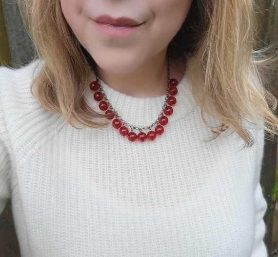 Cherry Bakelite Bead Choker Necklace, Translucent… - image 8
