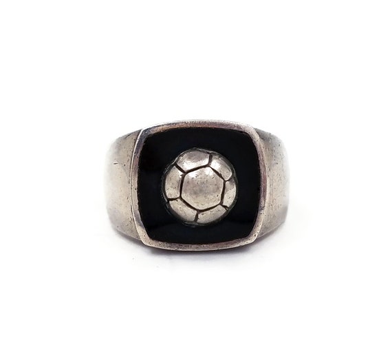 Sterling Onyx Signet Soccer Ball Ring, Sports Ring