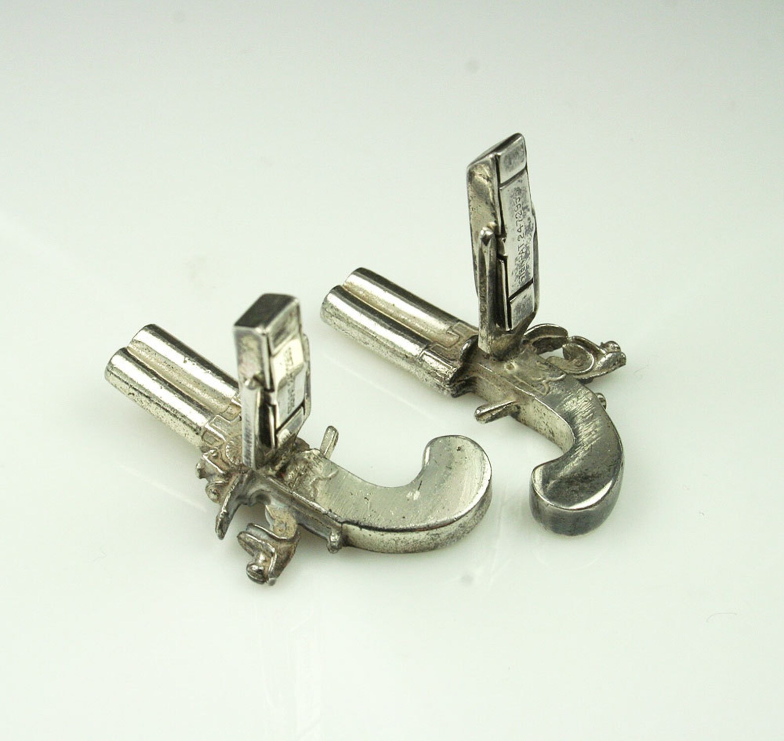 Vintage Mens Cufflinks Sterling Silver Antique Pistol Gun Etsy