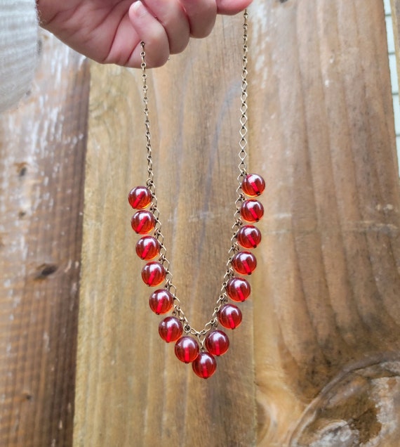 Cherry Bakelite Bead Choker Necklace, Translucent… - image 7