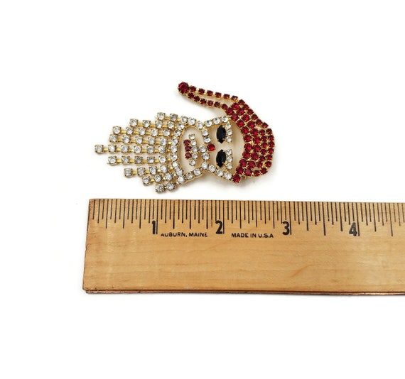 Vintage Rhinestone Santa Fringe Brooch, Articulat… - image 8