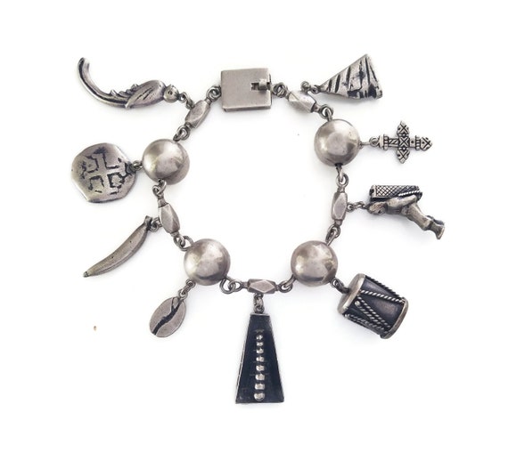 Vintage Sterling Silver Mexican Charm Bracelet, He