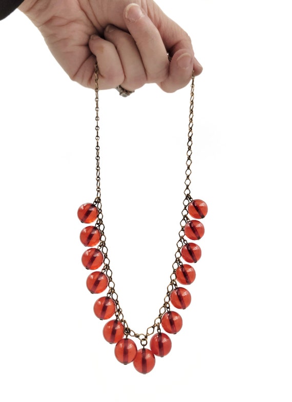 Cherry Bakelite Bead Choker Necklace, Translucent… - image 4
