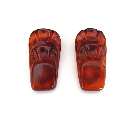 Deeply Carved Translucent Brown Bakelite Dress Sca
