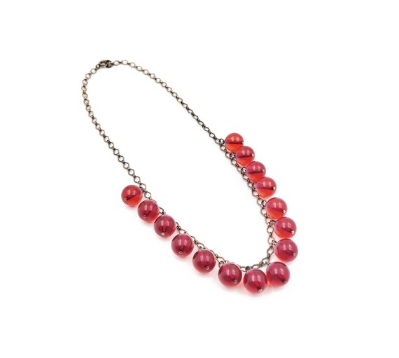 Cherry Bakelite Bead Choker Necklace, Translucent… - image 2