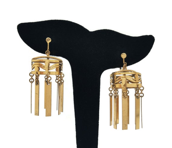 Art Deco Gold Plated Chandelier Earrings, Dangle D