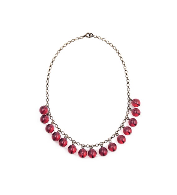 Cherry Bakelite Bead Choker Necklace, Translucent… - image 1