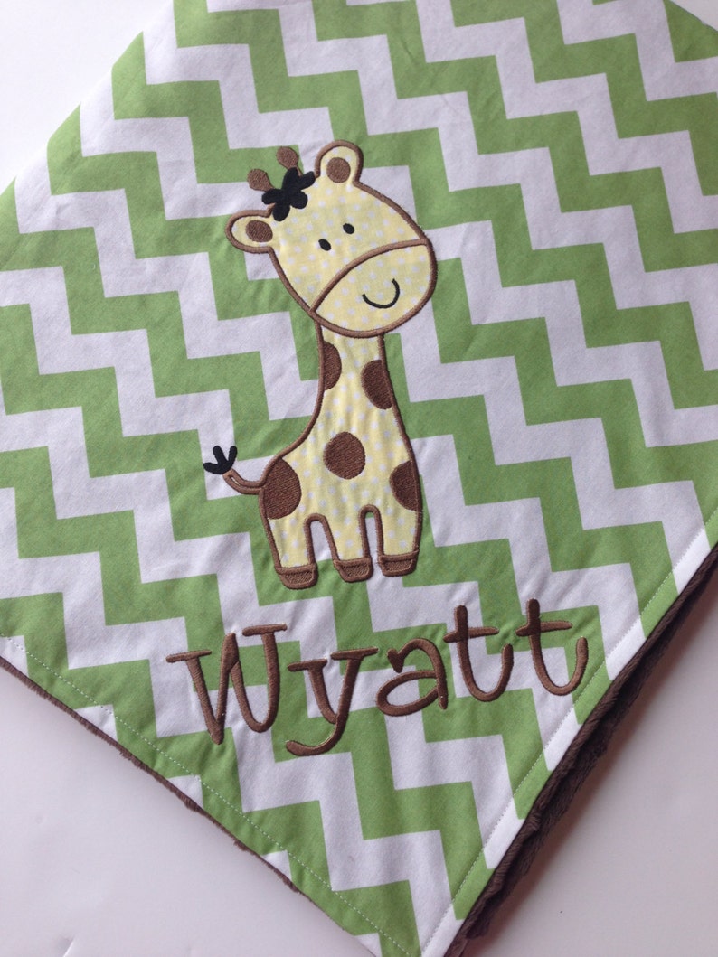 Giraffe Baby Blanket Applique Baby Blanket Custom Blanket- Chevron Minky Blanket Personalized Baby Blanket