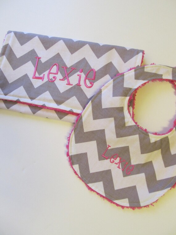 Personalized Bib and Burp Cloth Set Baby Bib set Baby Bib