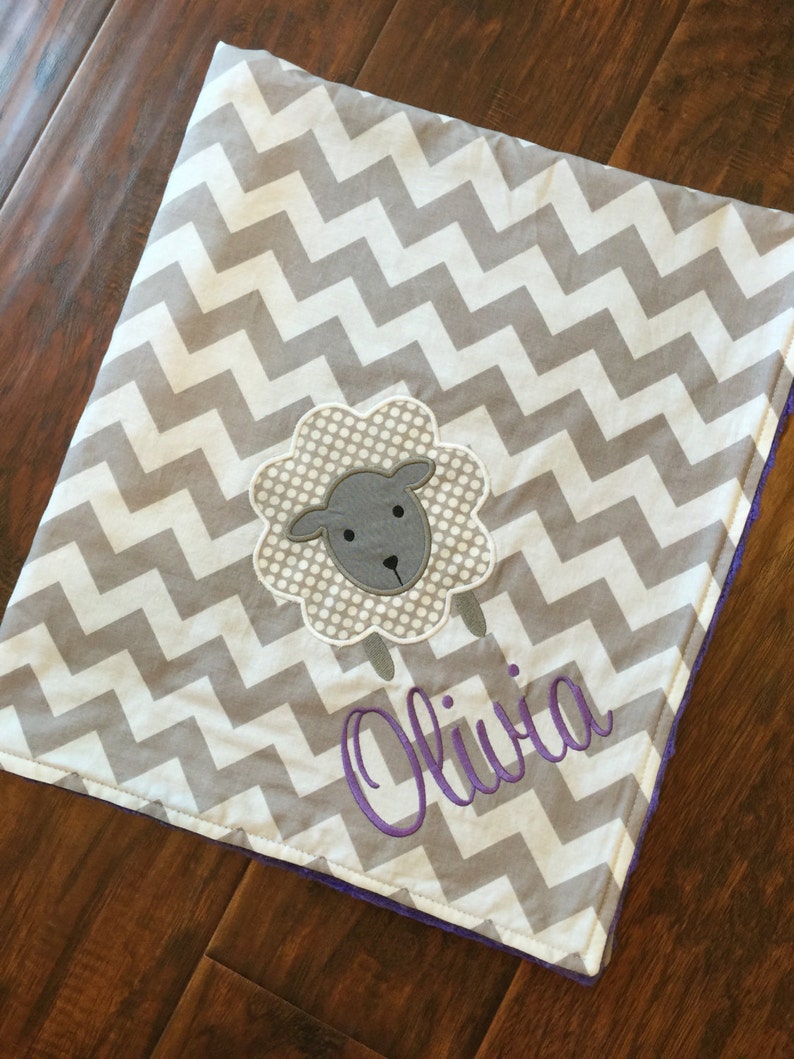 Lamb Baby Blanket Personalized Baby Blanket Chevron Minky Etsy