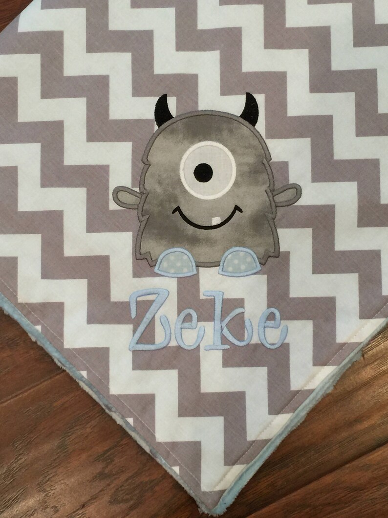Personalized Baby Blanket Monster Baby Blanket Chevron Minky Etsy