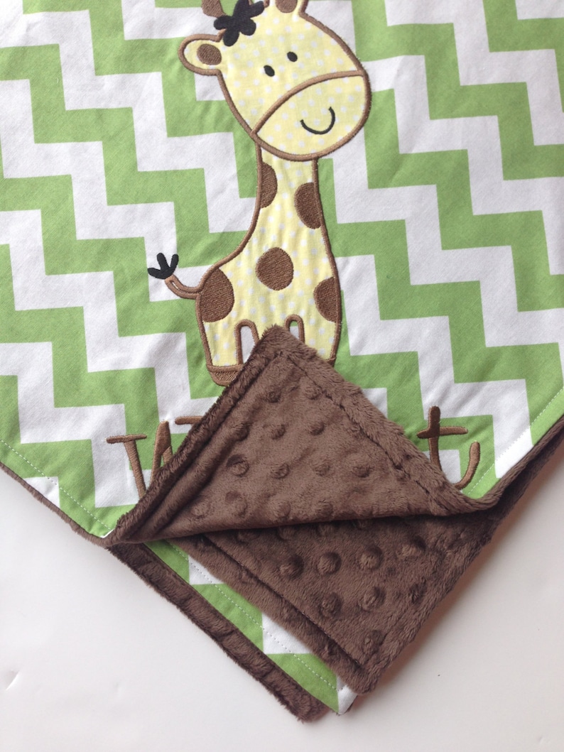 Giraffe Baby Blanket Applique Baby Blanket Custom Blanket- Chevron Minky Blanket Personalized Baby Blanket